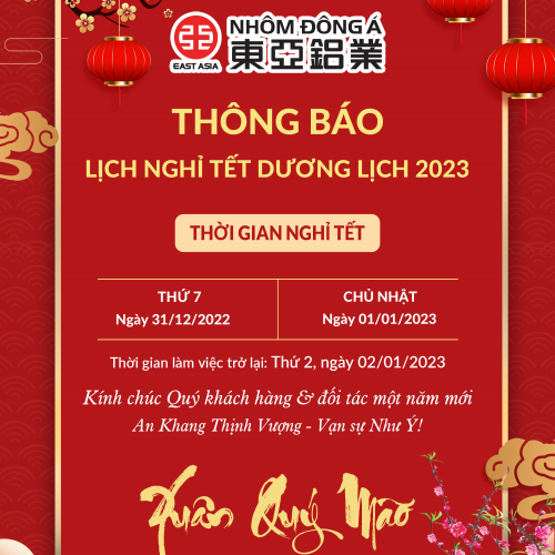 Nhôm Đông Á - Thông báo Lịch nghỉ Tết dương lịch 2023